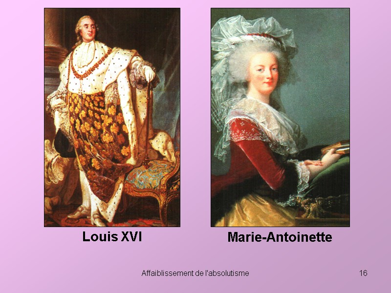 Affaiblissement de l'absolutisme 16 Louis XVI Marie-Antoinette